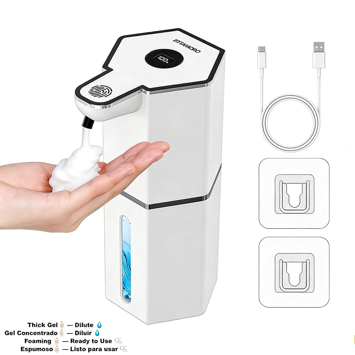 Automatic Foaming Soap Dispenser, USB Rechargeable, 4 Levels, Waterproof, Wall-Mount, 12oz