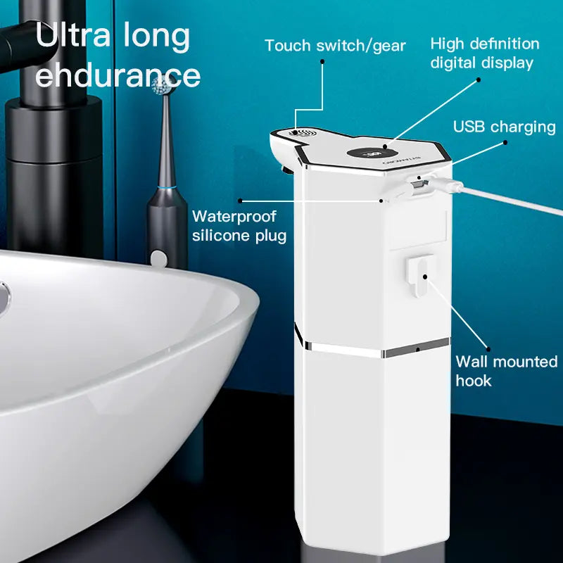 Automatic Foaming Soap Dispenser, USB Rechargeable, 4 Levels, Waterproof, Wall-Mount, 12oz